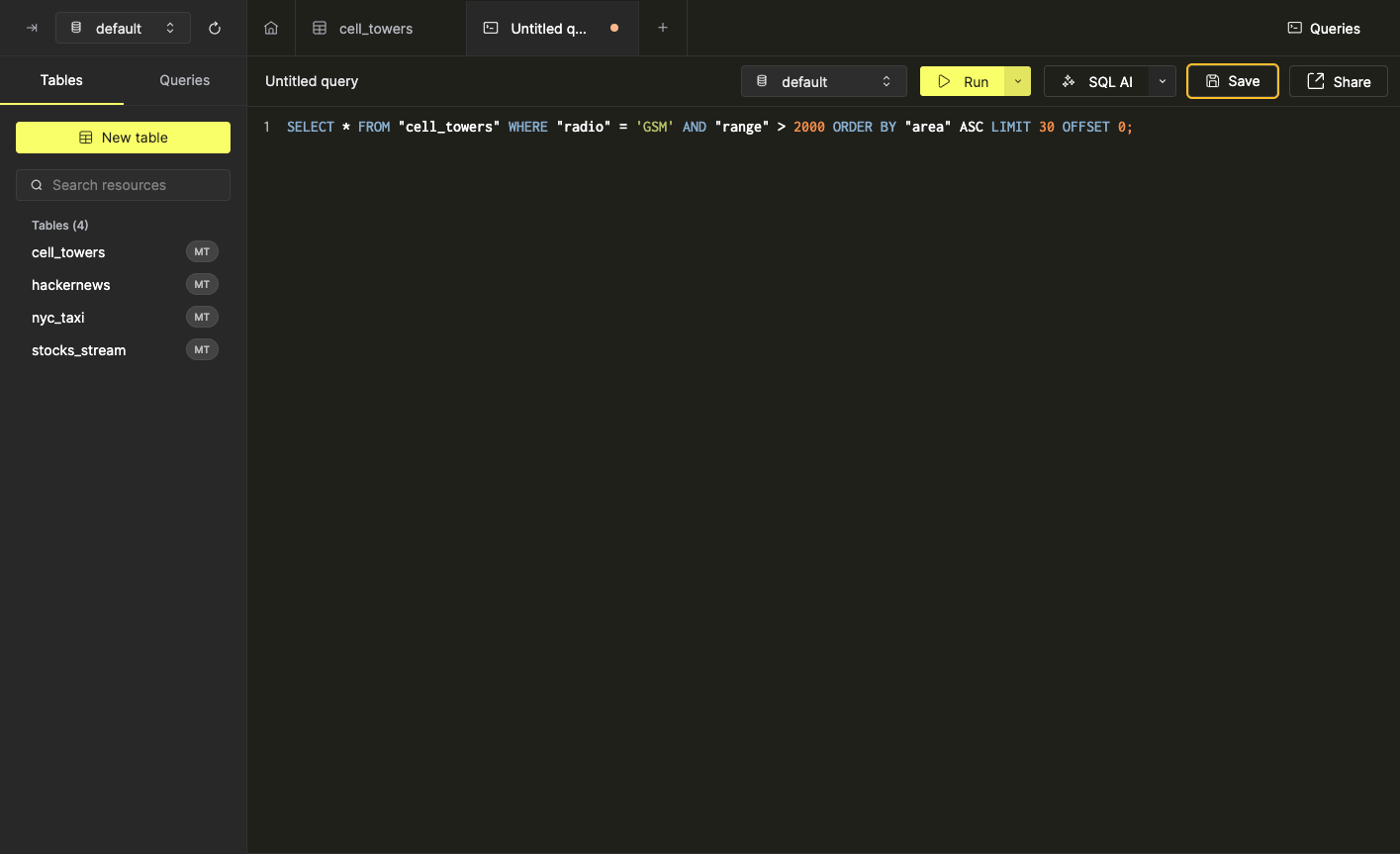 Создать запрос из сортировок и фильтров
