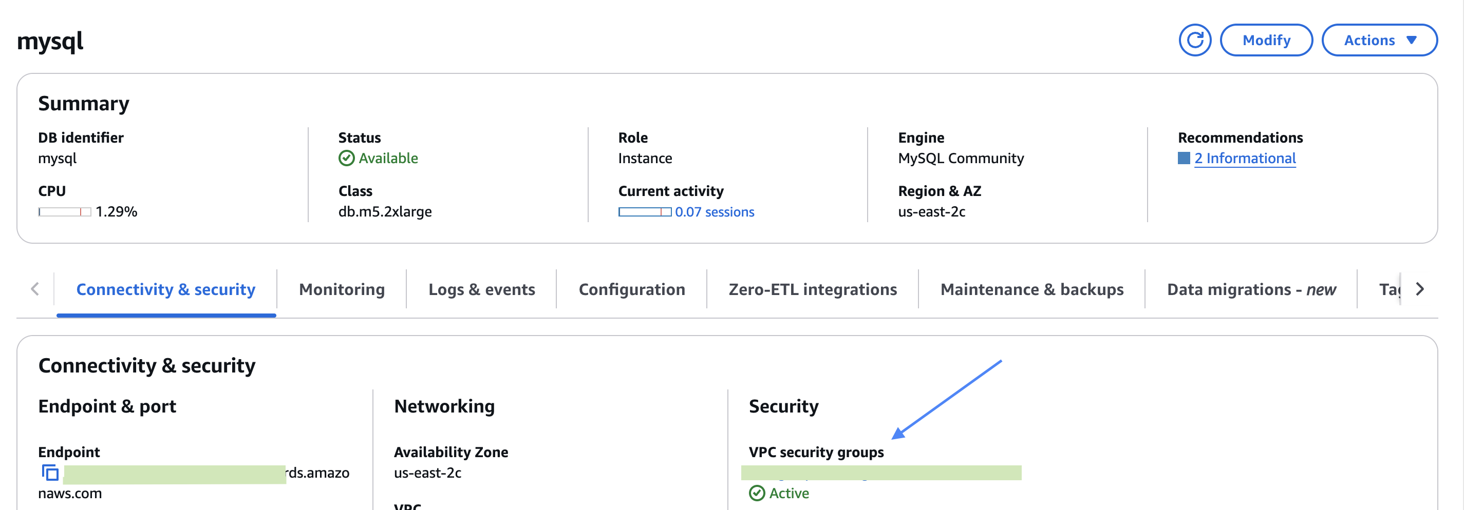 Где найти групп�у безопасности в RDS MySQL?